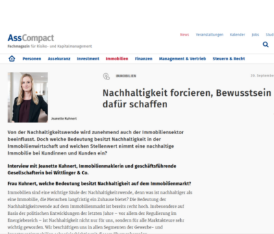 Nachhaltigkeit forcieren, Bewusstsein dafür schaffen – Interview mit Jeanette Kuhnert im AssCompact